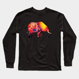 Patchwork Elephant Art in Bold Blue, Yellow and Red Pattern Long Sleeve T-Shirt